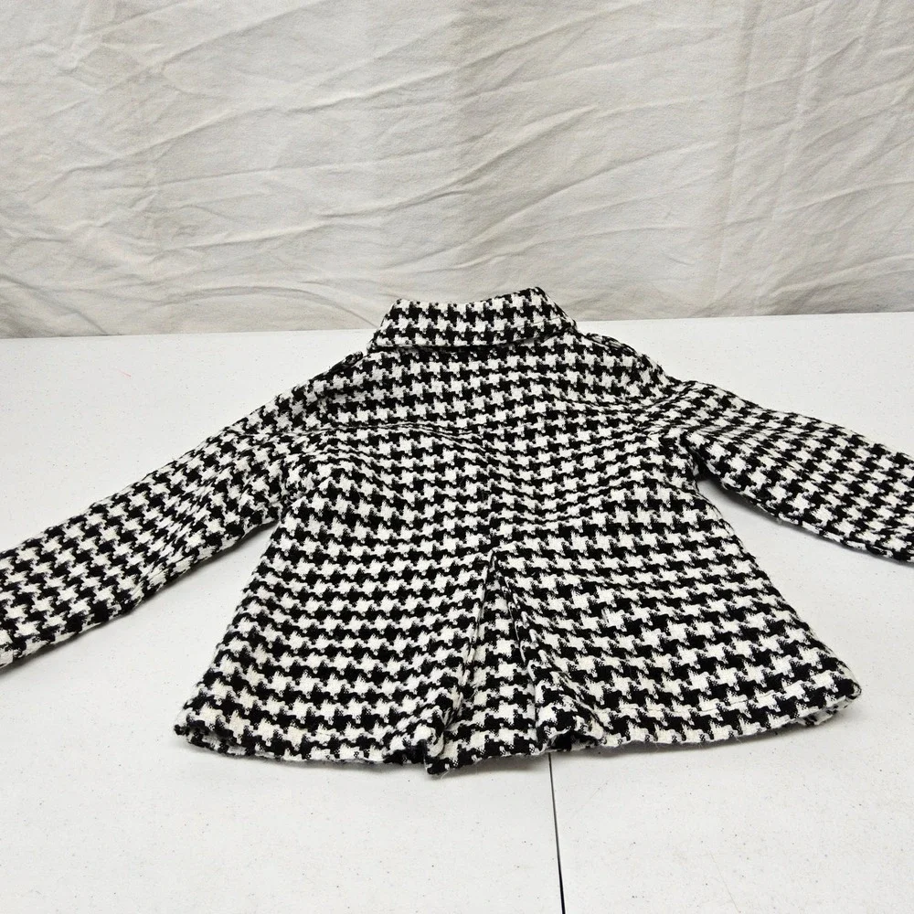 Unbranded Houndstooth Peacoat Kids 2T Black White Flower Embroidered Jacket